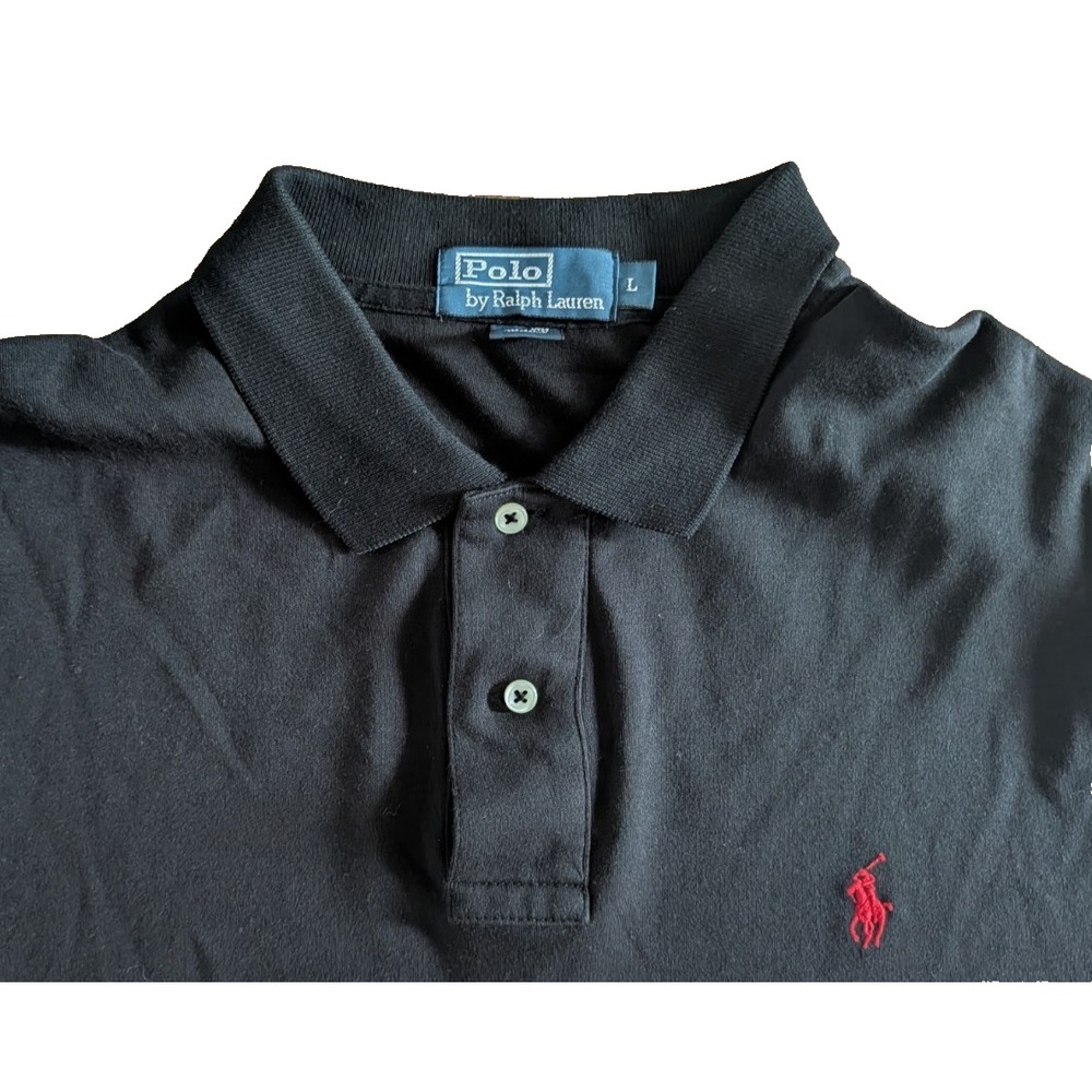 Polo Ralph Lauren Shirt Men's Large Black Short Short Sleeve Red Pony Golf Soft